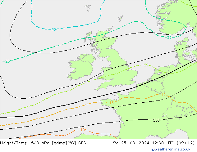 Height/Temp. 500 гПа CFS ср 25.09.2024 12 UTC