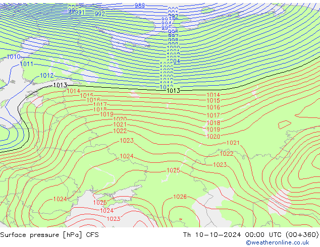 Atmosférický tlak CFS Čt 10.10.2024 00 UTC