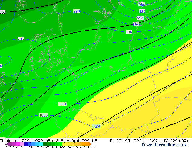 Espesor 500-1000 hPa CFS vie 27.09.2024 12 UTC