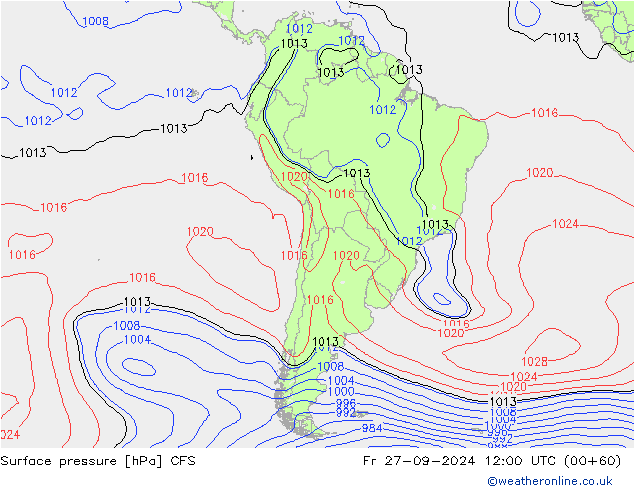 Pressione al suolo CFS ven 27.09.2024 12 UTC