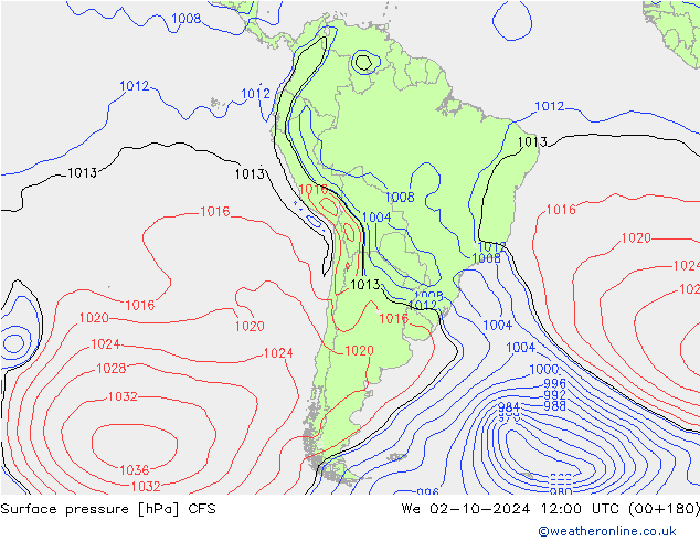 Atmosférický tlak CFS St 02.10.2024 12 UTC