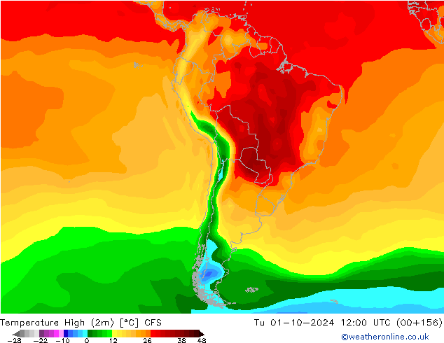 Temperatura máx. (2m) CFS mar 01.10.2024 12 UTC