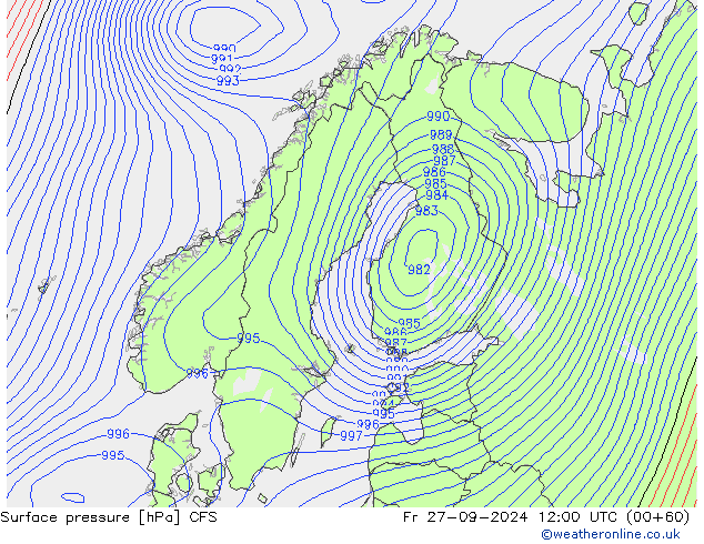 Presión superficial CFS vie 27.09.2024 12 UTC