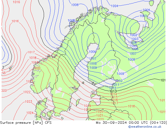 Presión superficial CFS lun 30.09.2024 00 UTC