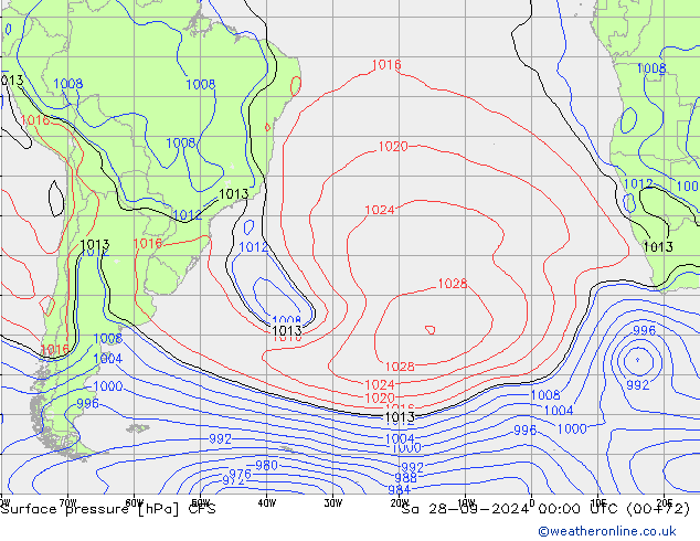 Pressione al suolo CFS sab 28.09.2024 00 UTC