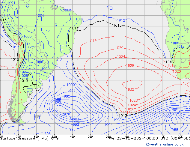 Presión superficial CFS mié 02.10.2024 00 UTC