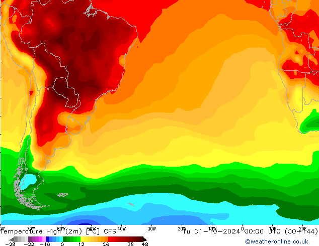 temperatura máx. (2m) CFS Ter 01.10.2024 00 UTC