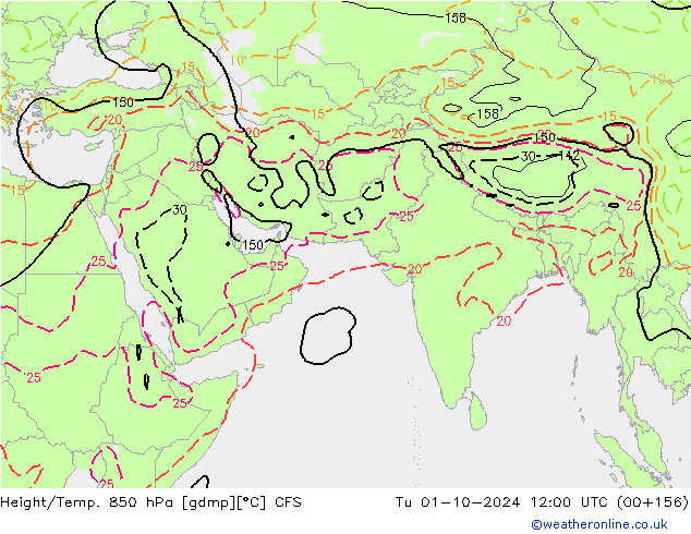 Yükseklik/Sıc. 850 hPa CFS Sa 01.10.2024 12 UTC