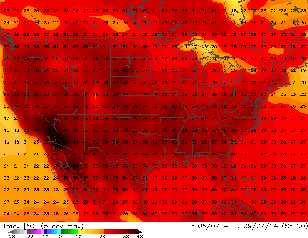 Max.temperatuur (2m) CFS di 02.07.2024 00 UTC