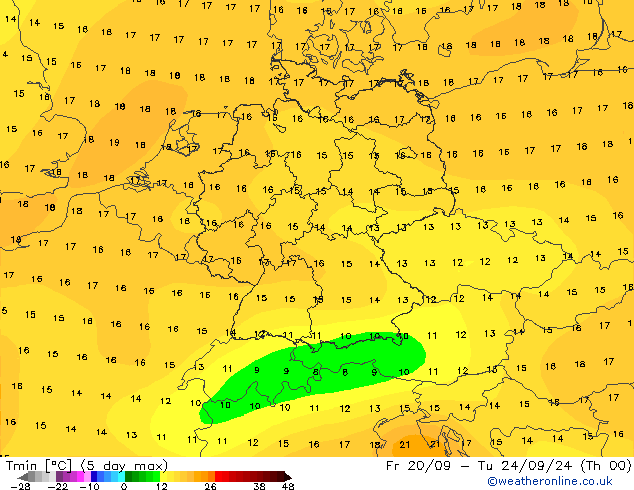 Temp. minima (2m) CFS ven 04.10.2024 00 UTC