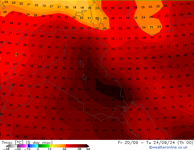 Max.temperatuur (2m) CFS di 24.09.2024 00 UTC