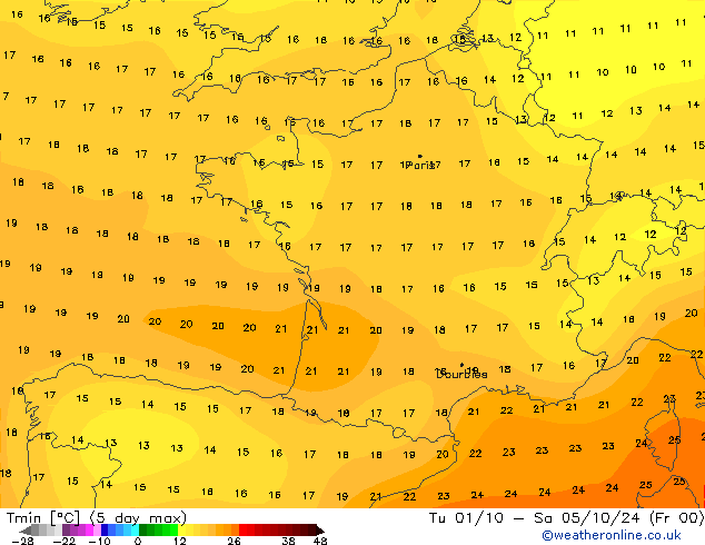 Temperatura mín. (2m) CFS dom 06.10.2024 00 UTC