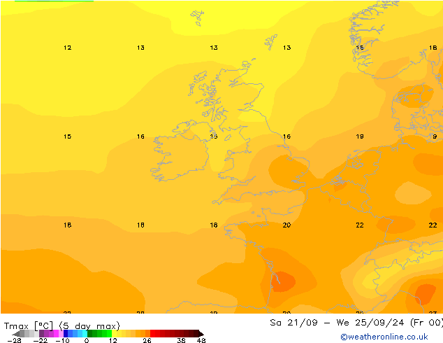 Temperature High (2m) CFS We 25.09.2024 00 UTC