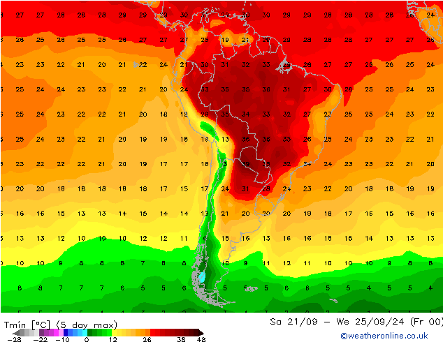 Temperatura mín. (2m) CFS mar 24.09.2024 12 UTC