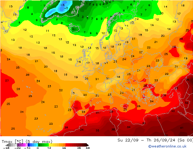 Höchstwerte (2m) CFS Mo 23.09.2024 12 UTC