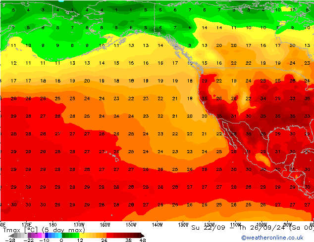 Temperature High (2m) CFS Su 22.09.2024 00 UTC