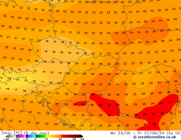 temperatura máx. (2m) CFS Sáb 28.09.2024 12 UTC