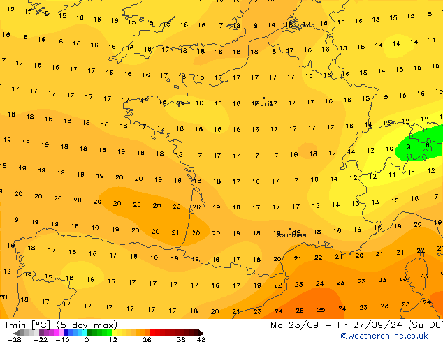 temperatura mín. (2m) CFS Ter 24.09.2024 12 UTC