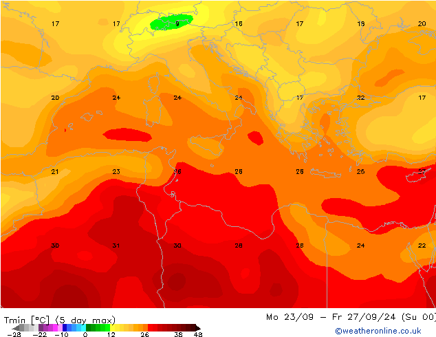 Temperatura mín. (2m) CFS vie 27.09.2024 12 UTC