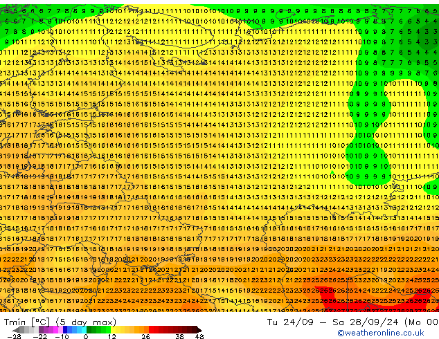 temperatura mín. (2m) CFS Sáb 12.10.2024 00 UTC