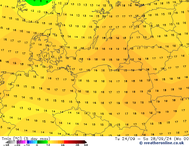 Min. Temperatura (2m) CFS śro. 25.09.2024 00 UTC