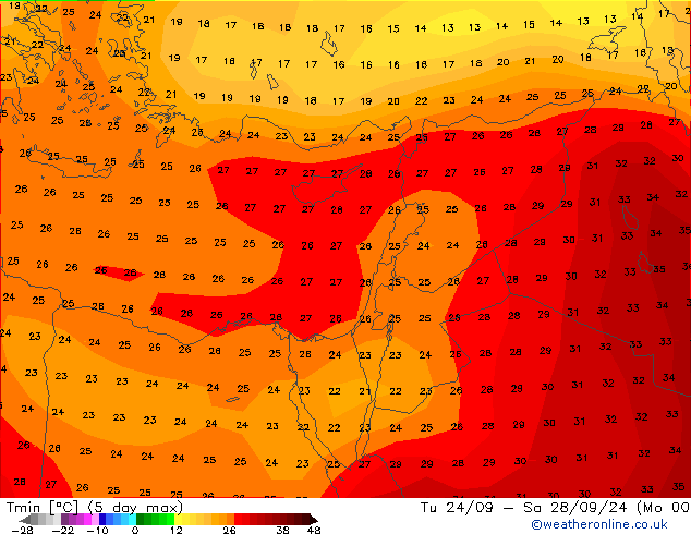 Temp. minima (2m) CFS sab 28.09.2024 00 UTC