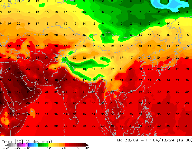 temperatura máx. (2m) CFS Sex 27.09.2024 12 UTC