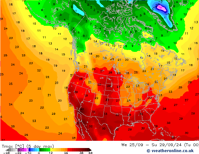 température 2m max CFS mer 25.09.2024 00 UTC