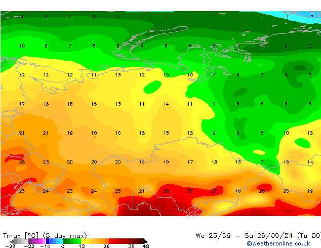 Темпер. макс 2т CFS пт 27.09.2024 00 UTC