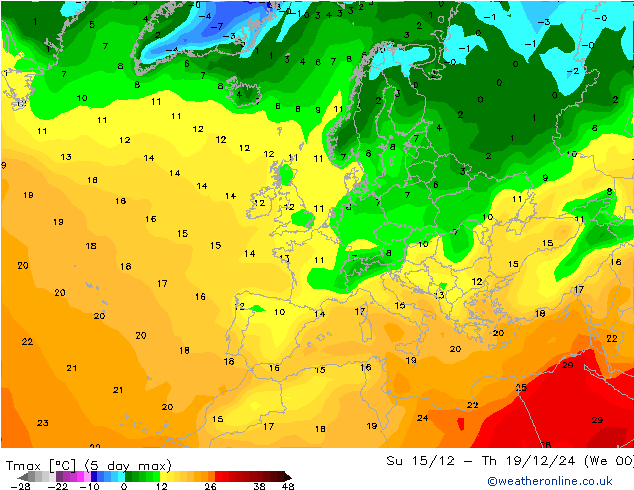 temperatura máx. (2m) CFS Qua 25.09.2024 12 UTC