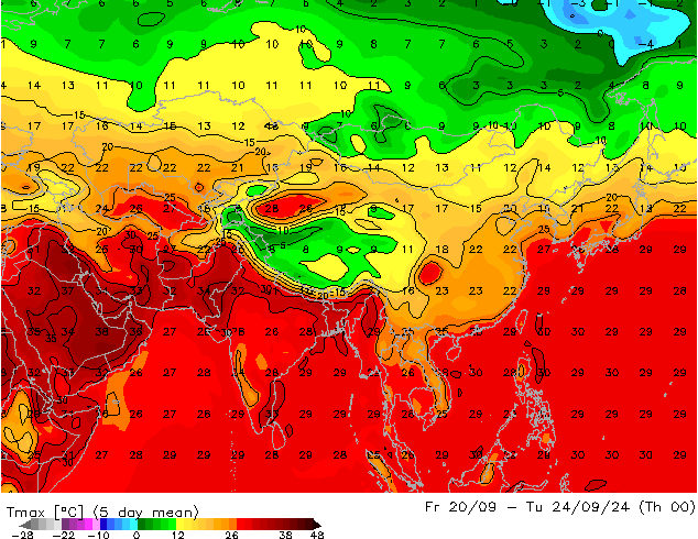 Max.temperatuur (2m) CFS vr 20.09.2024 00 UTC