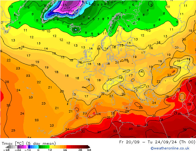 Temperature High (2m) CFS Mo 23.09.2024 12 UTC