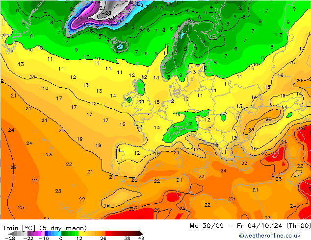 Temperature Low (2m) CFS Su 29.09.2024 00 UTC