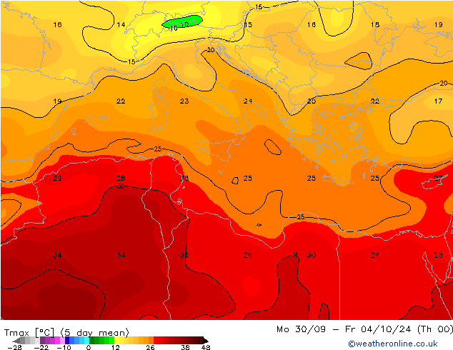 Temperature High (2m) CFS Fr 20.09.2024 12 UTC