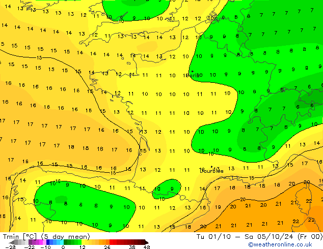 temperatura mín. (2m) CFS Ter 01.10.2024 12 UTC