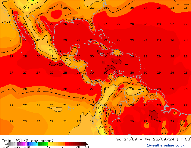 Min.temperatuur (2m) CFS za 28.09.2024 00 UTC