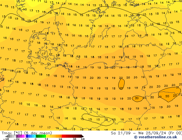 Temperature High (2m) CFS Sa 21.09.2024 00 UTC