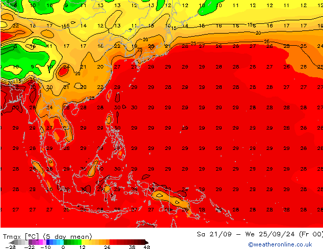 Nejvyšší teplota (2m) CFS Čt 03.10.2024 12 UTC