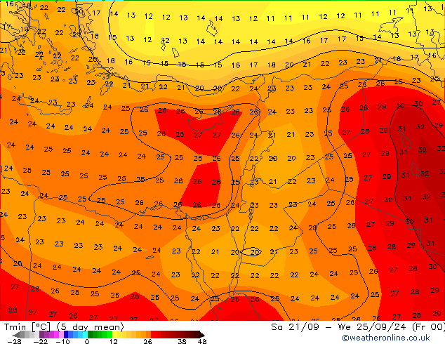 Temp. minima (2m) CFS lun 30.09.2024 12 UTC