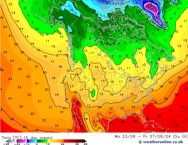 temperatura mín. (2m) CFS Qui 26.09.2024 00 UTC