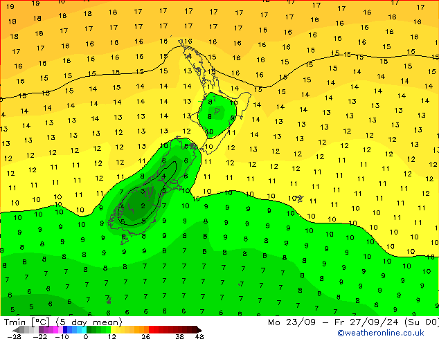 Min.temperatuur (2m) CFS zo 22.09.2024 12 UTC