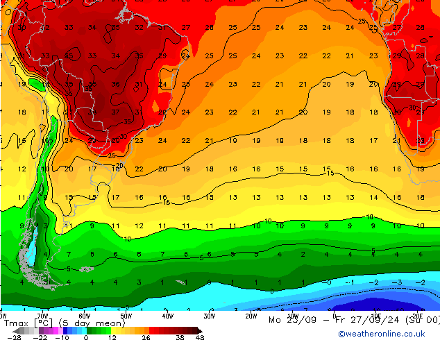 Nejvyšší teplota (2m) CFS Ne 29.09.2024 00 UTC