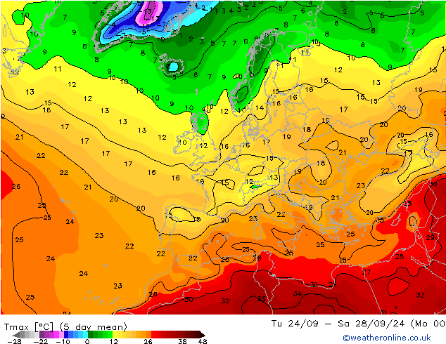 Темпер. макс 2т CFS пн 23.09.2024 12 UTC