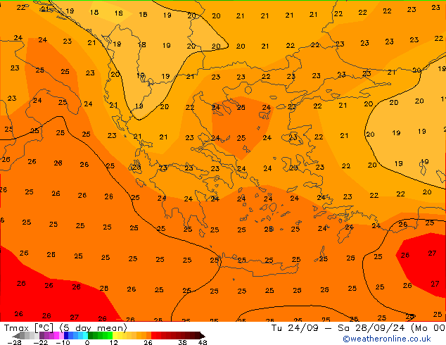 Temp. massima (2m) CFS mer 25.09.2024 00 UTC