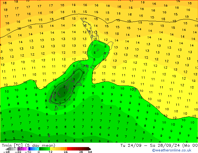 Temperature Low (2m) CFS Th 26.09.2024 00 UTC