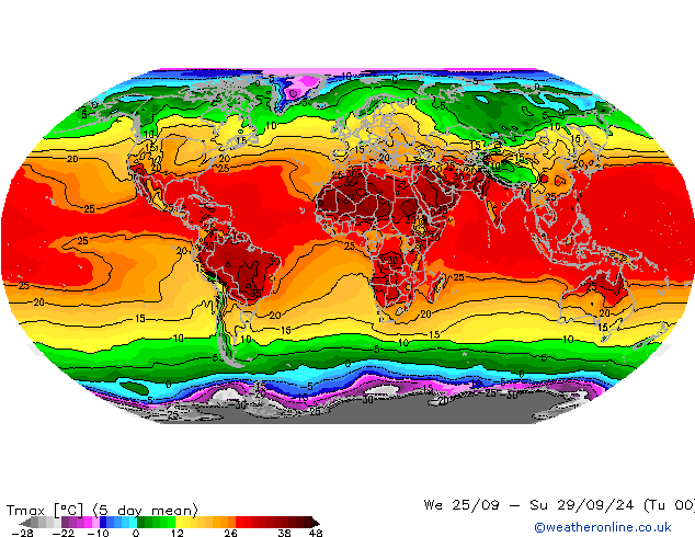 Nejvyšší teplota (2m) CFS St 25.09.2024 00 UTC