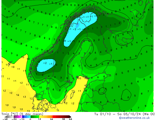 Temp. minima (2m) CFS ven 04.10.2024 00 UTC