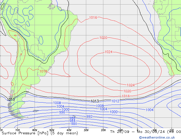 Pressione al suolo CFS mer 02.10.2024 12 UTC