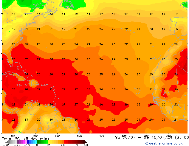 Min.temperatuur (2m) CFS ma 01.07.2024 00 UTC