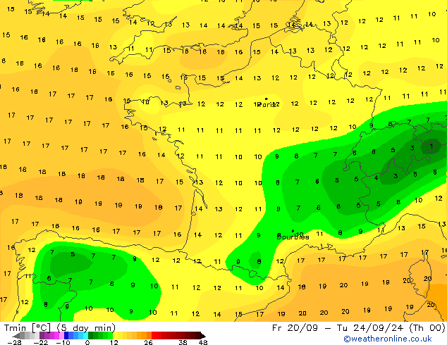 Temperatura mín. (2m) CFS sáb 05.10.2024 00 UTC